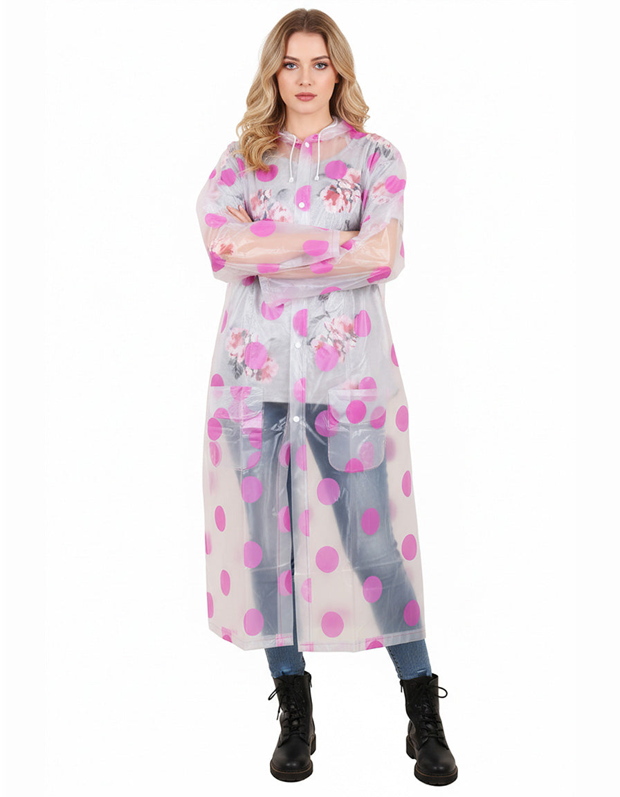 WHOSALE Adult Raincoat OEM Long dot print PVC lightweight outdoor travel finshing,hiking