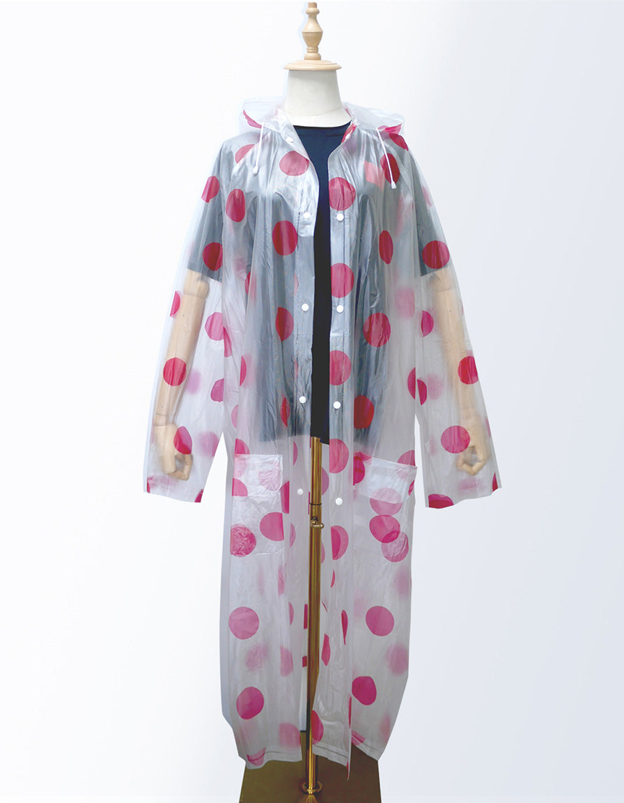 WHOSALE Adult Raincoat OEM Long dot print PVC lightweight outdoor travel finshing,hiking