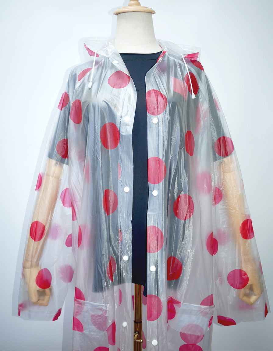 WHOSALE Adult Raincoat OEM Long dot print PVC lightweight outdoor travel finshing,hiking