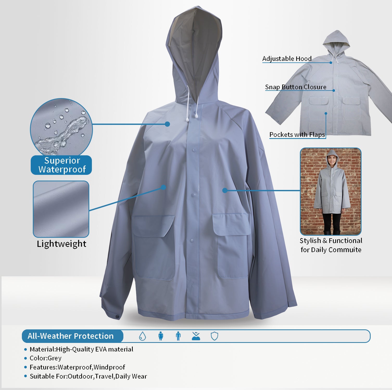 WHOSALE Adult Rainjacket EVA lightweight outdoor finishing,hiking,waterproof hooded