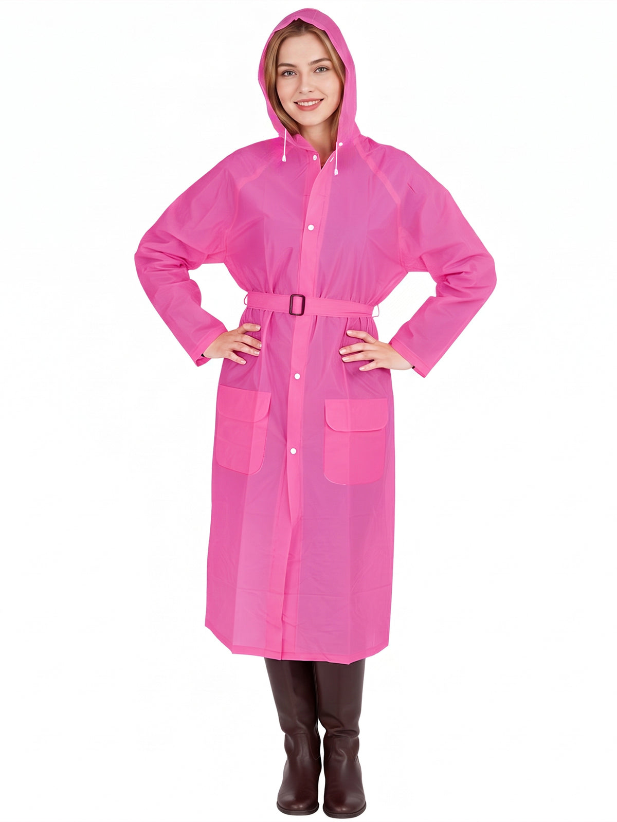 Woman's Raincoat Long PVC plastic waterproo hooded lightweight