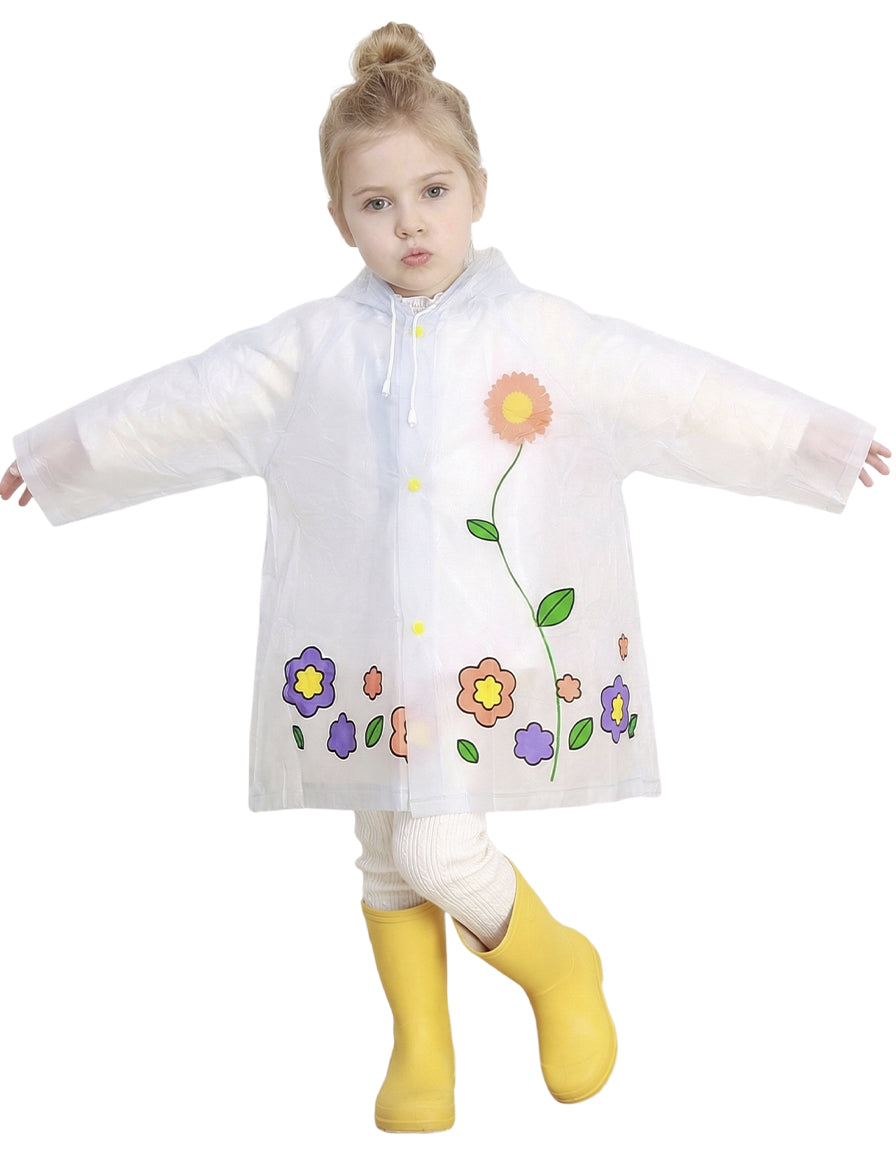 Children's Raincoat frosted white factory whosale PVC waterproof hooded