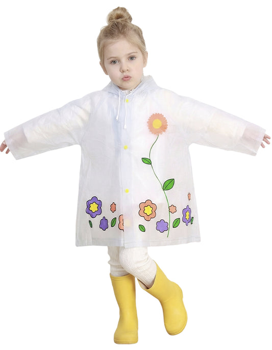 Kids Raincoat frosted white flowers
