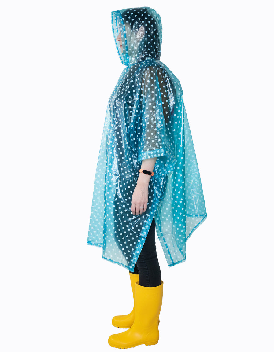 Adult Rainponcho unisex 3 in 1 PVC dot print one size hooded waterproof wholesale OEM&ODM