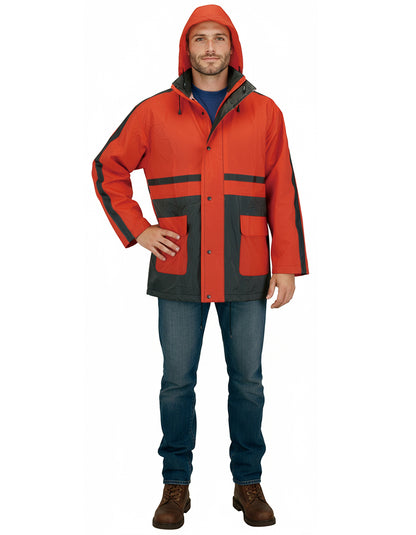 Black-red Rainjacket hooded with pockets
