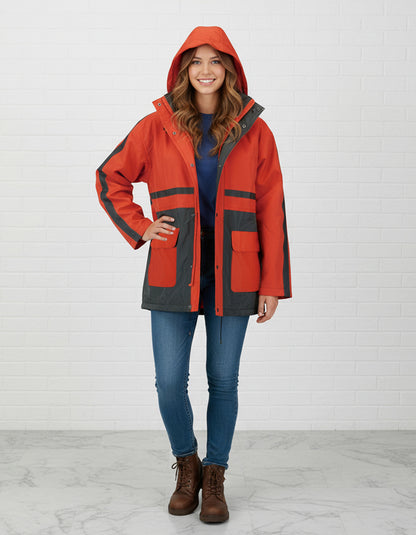 Black-red Rainjacket hooded with pockets