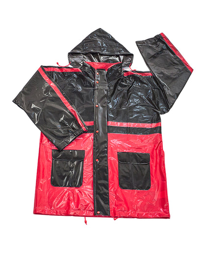 Black-red Rainjacket hooded with pockets
